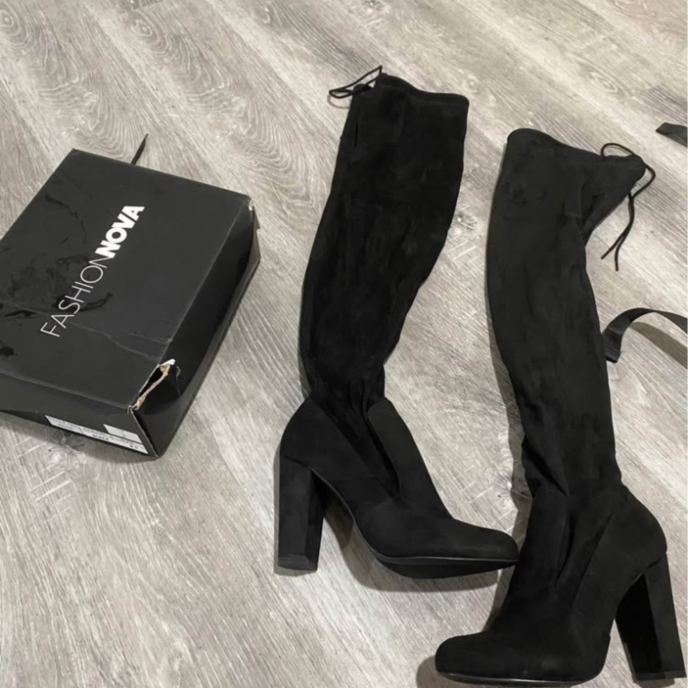 Fashion Nova Sleek Black Over-the-Knee Boots